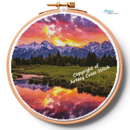 cross stitch pattern Blacktail Ponds Sunset Hoop (Large)