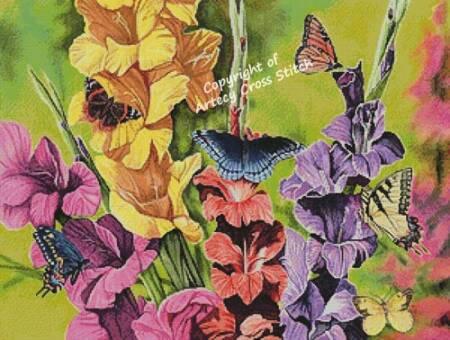 cross stitch pattern Butterflies and Gladiolas
