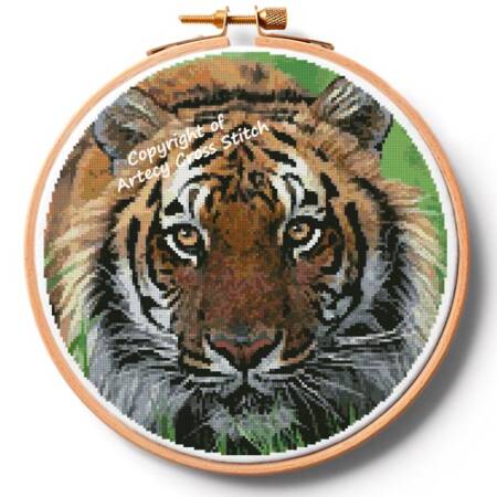 cross stitch pattern Bengal Tiger in Grass Hoop (Extra Large)