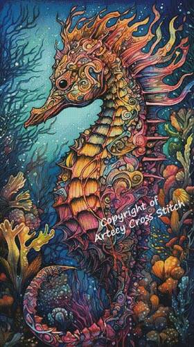 cross stitch pattern Colourful Abstract Seahorse (Large)
