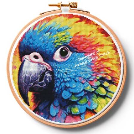 cross stitch pattern Colourful Parrot Hoop (Large)