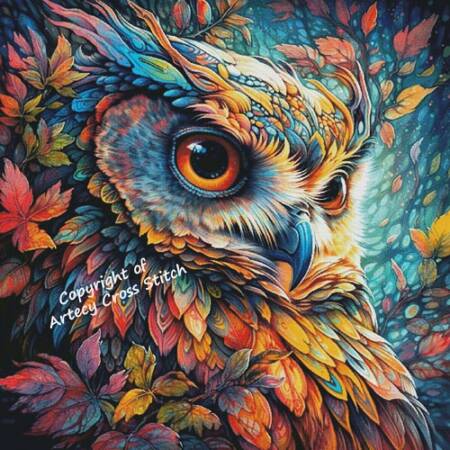 cross stitch pattern Colourful Abstract Owl (Large)