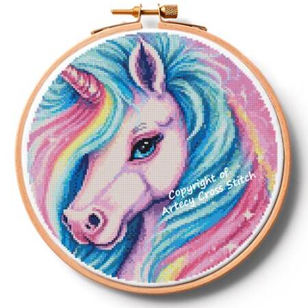 cross stitch pattern Cute Rainbow Unicorn Hoop (Large)