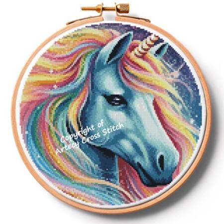 cross stitch pattern Cute Rainbow Unicorn 2 Hoop (Large)