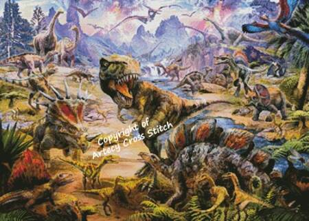 cross stitch pattern Dinosaurs Landscape