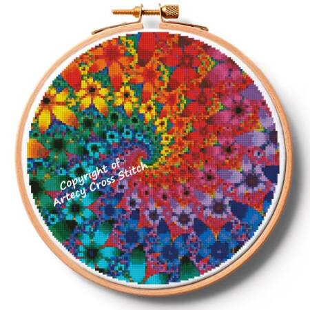 cross stitch pattern Fractal Flowers Hoop (Large)