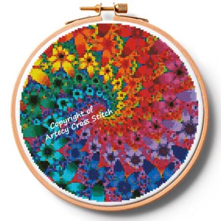 cross stitch pattern Fractal Flowers Hoop (Medium)