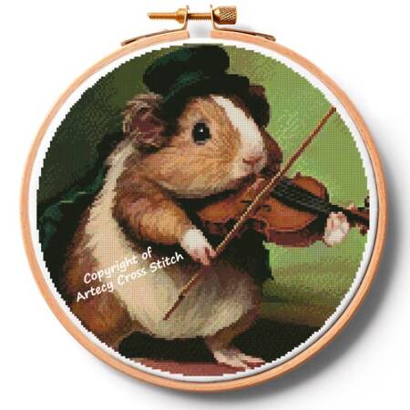 cross stitch pattern Guinea Pig Playing Violin Hoop(ExtraLrg)