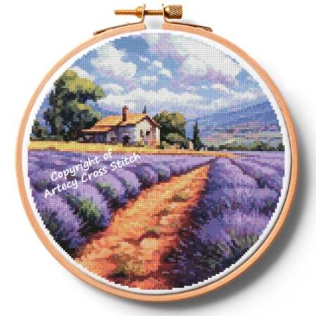 cross stitch pattern Lavender Farm Hoop (Large)