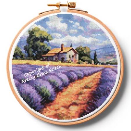 cross stitch pattern Lavender Farm Hoop (Medium)