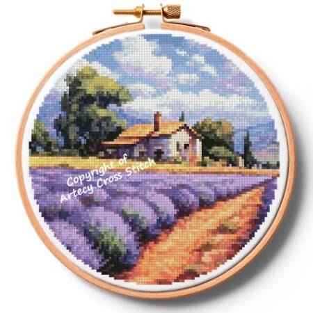 cross stitch pattern Lavender Farm Hoop (Small)