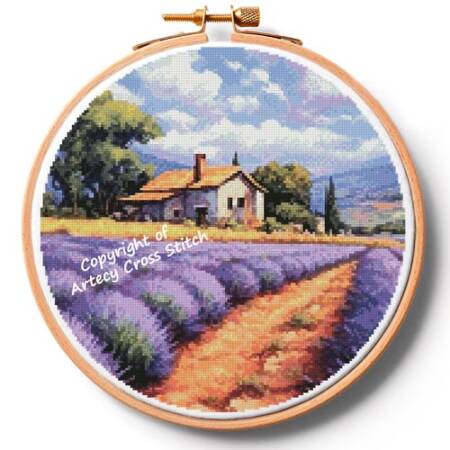 cross stitch pattern Lavender Farm Hoop (Extra Large)