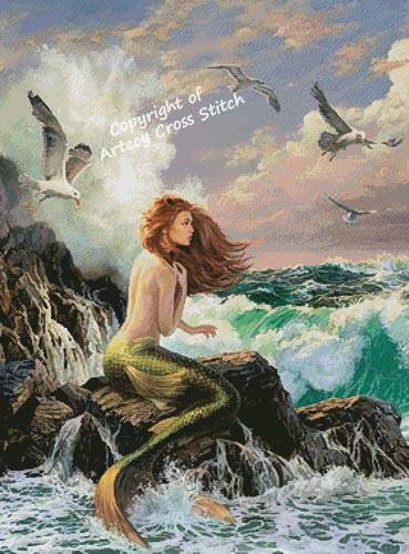 cross stitch pattern The Mermaid and the Ship (Large Crop)