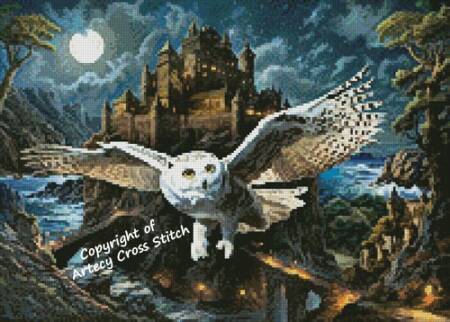 cross stitch pattern Mini Magic Owl and Castle