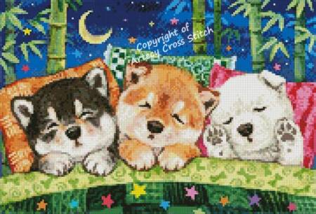 cross stitch pattern Mini Shiba Puppies Happy Dreams