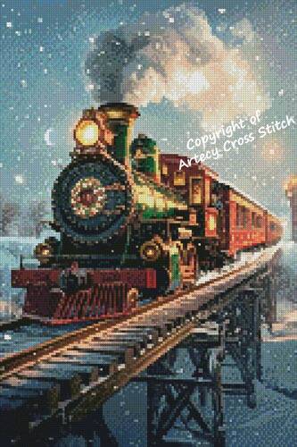 cross stitch pattern Mini Christmas Train at Night