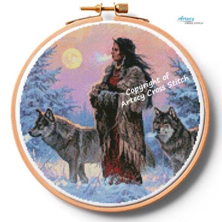 cross stitch pattern Native American Woman Hoop (Extra Large)