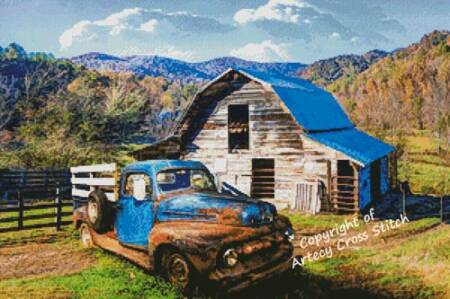 cross stitch pattern Rusty Truck in Blue