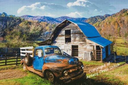 cross stitch pattern Rusty Truck in Blue (Large)