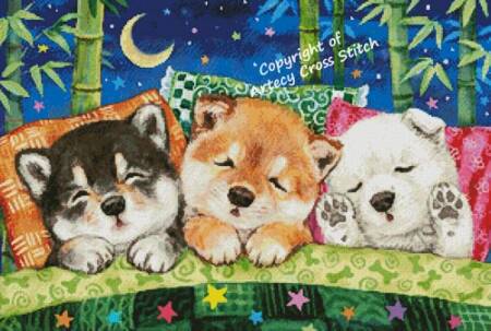 cross stitch pattern Shiba Puppies Happy Dreams
