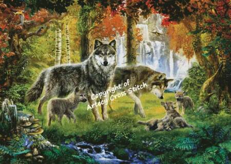 cross stitch pattern Summer Wolf Family (Large)