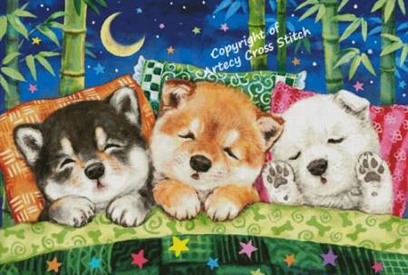 cross stitch pattern Shiba Puppies Happy Dreams (Large)