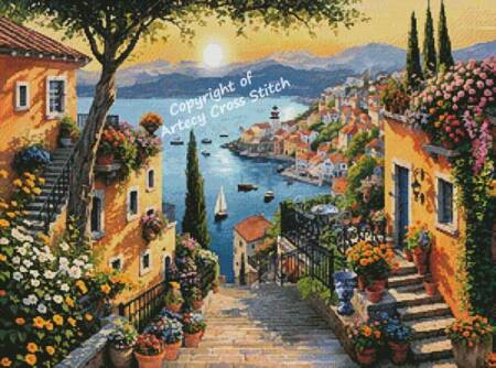 cross stitch pattern Steps to the Harbor