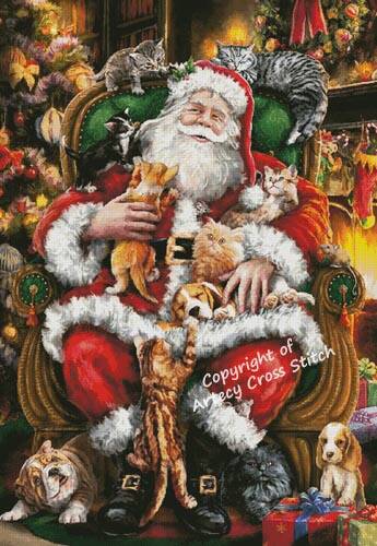 cross stitch pattern Santa with Pets (Large)