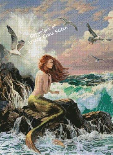 cross stitch pattern The Mermaid and the Ship (Crop)