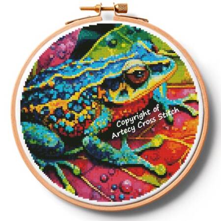 cross stitch pattern Tropical Frog Hoop (Medium)