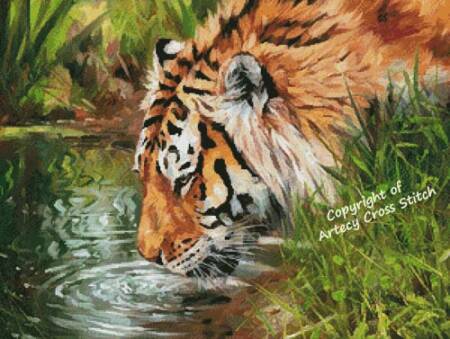 cross stitch pattern Tiger Quenching Thirst