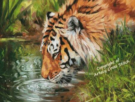 cross stitch pattern Tiger Quenching Thirst (Large)