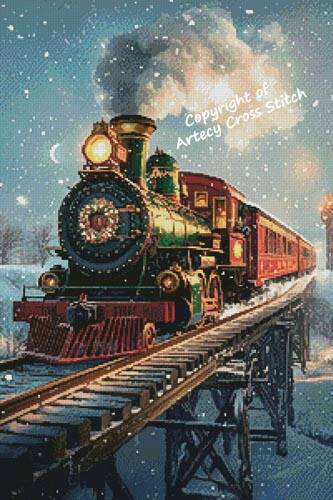 cross stitch pattern Christmas Train at Night