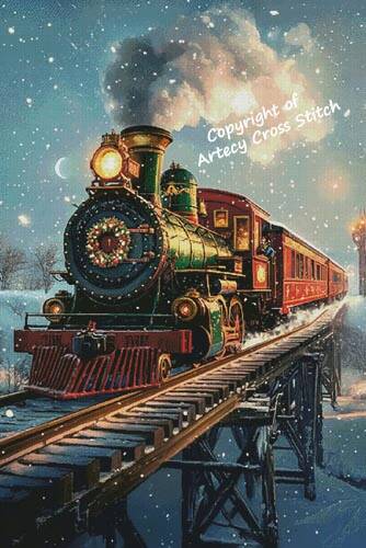 cross stitch pattern Christmas Train at Night (Large)