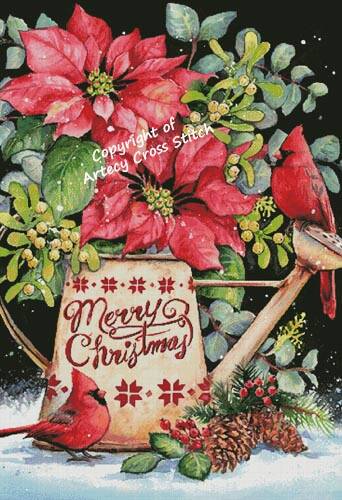 cross stitch pattern Christmas Watering Can (Large)