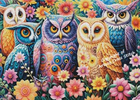 cross stitch pattern Abstract Floral Owls (Large)