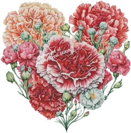 cross stitch pattern Carnations Heart