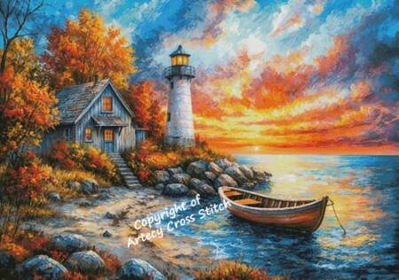 cross stitch pattern Dawn at the Lighthouse (Large)