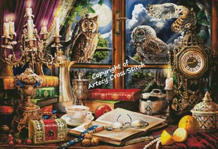 cross stitch pattern Evening Still Life with Owls