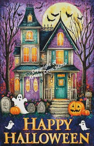 cross stitch pattern Happy Halloween House