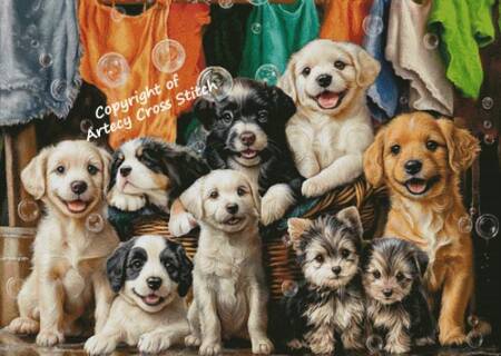 cross stitch pattern Laundry Puppies (Large)