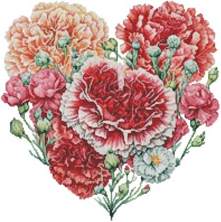 cross stitch pattern Mini Carnations Heart