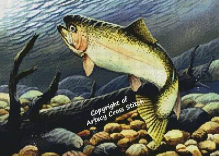 cross stitch pattern Mini Rainbow Trout Swimming