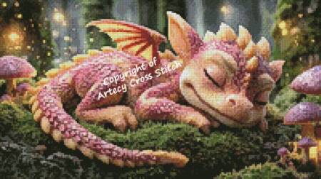 cross stitch pattern Mini Sleeping Pink Dragon