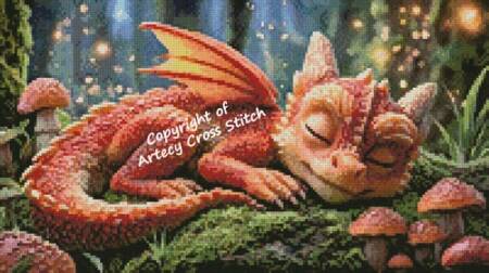 cross stitch pattern Mini Sleeping Red Dragon
