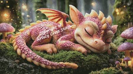 cross stitch pattern Sleeping Pink Dragon