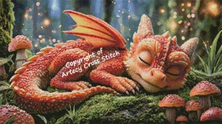 cross stitch pattern Sleeping Red Dragon