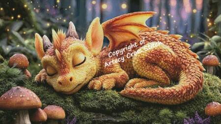 cross stitch pattern Sleeping Yellow Dragon (Large)