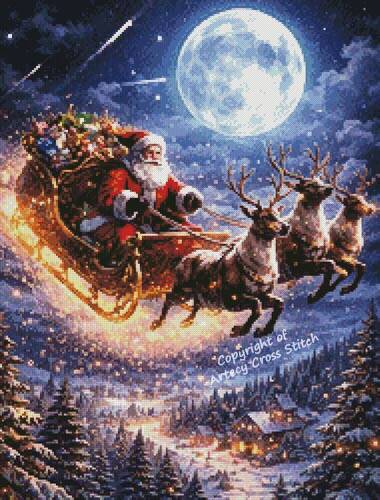 cross stitch pattern Moonlit Christmas Flight (Crop)
