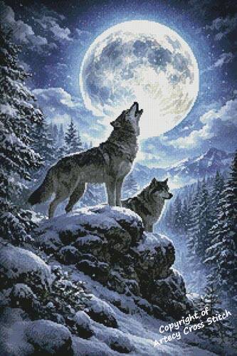 cross stitch pattern Wolf Moon